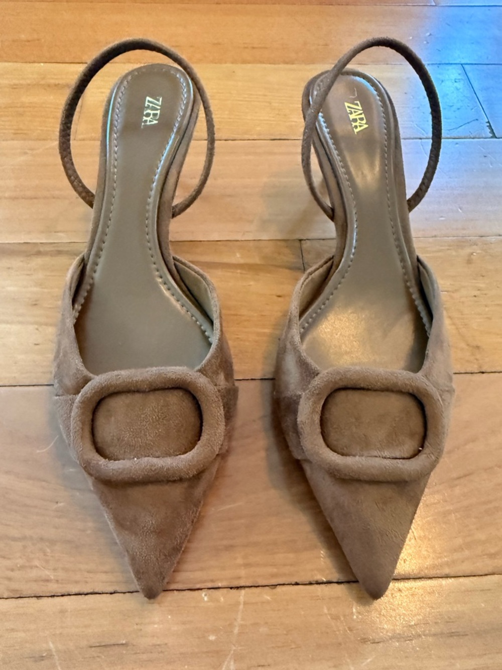 Zara Brown Suede Pointed Toe Slingback Heels